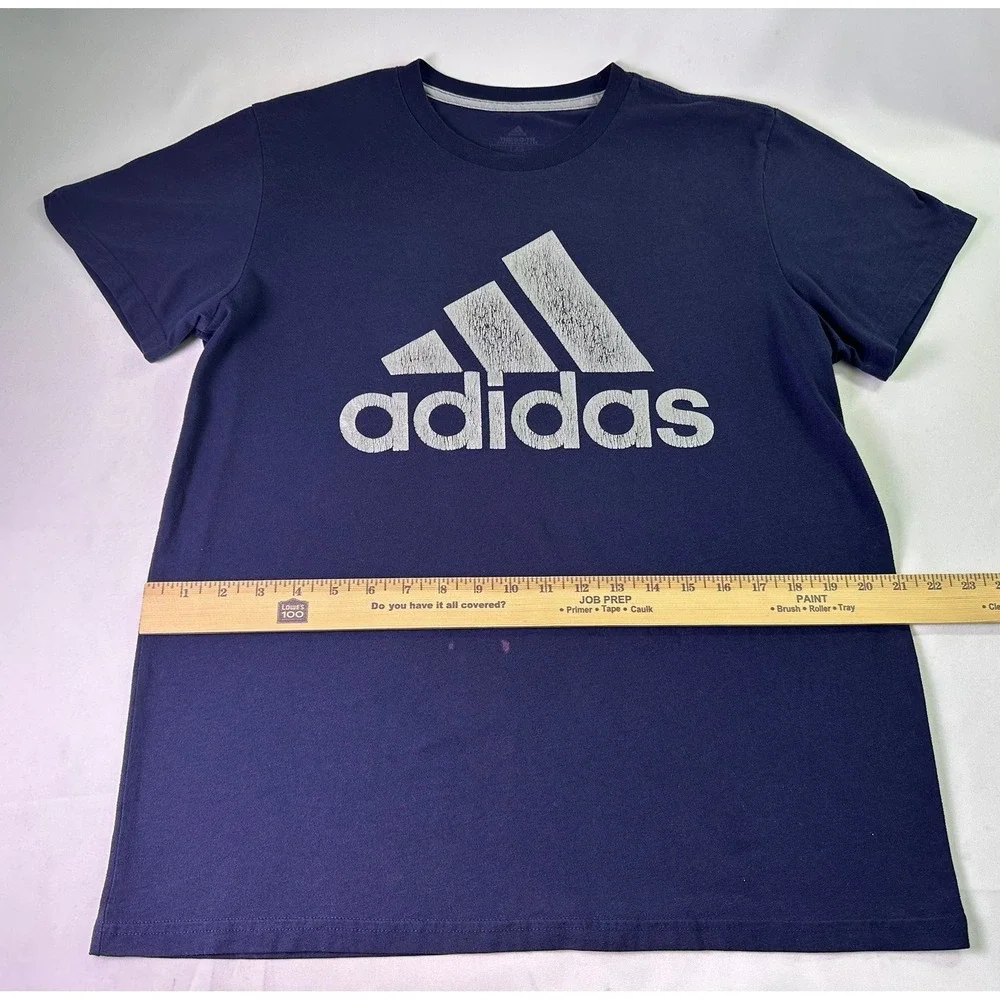 Adidas The Go-To Performance Tee Navy Blue Distressed‎ Logo Shirt Men's Large L